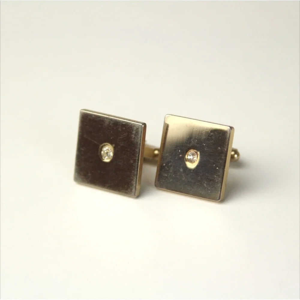 Mens Cufflinks‎ Clear Rhinestone Gold Tone Cufflinks Rectangle